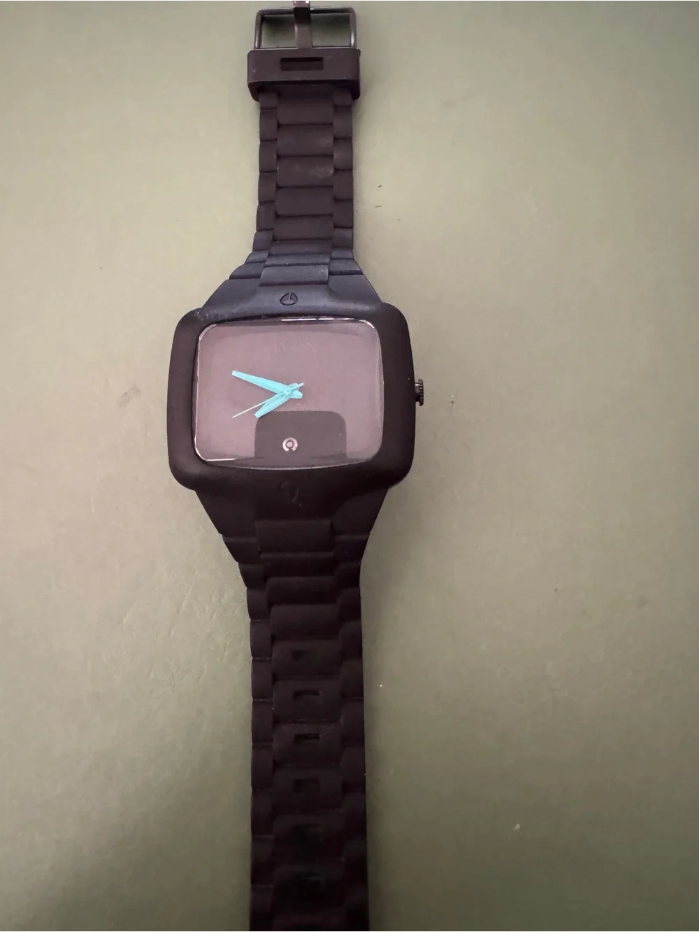 Nixon Rubber Player “Yes It’s Real”Black 100 M Square Watch Teal Hands
